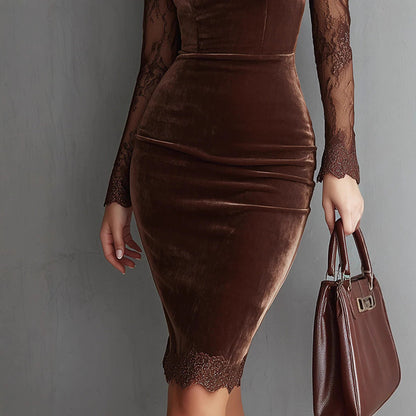 Women's Solid Color Sexy Lace Trim Bodycon Midi Dress