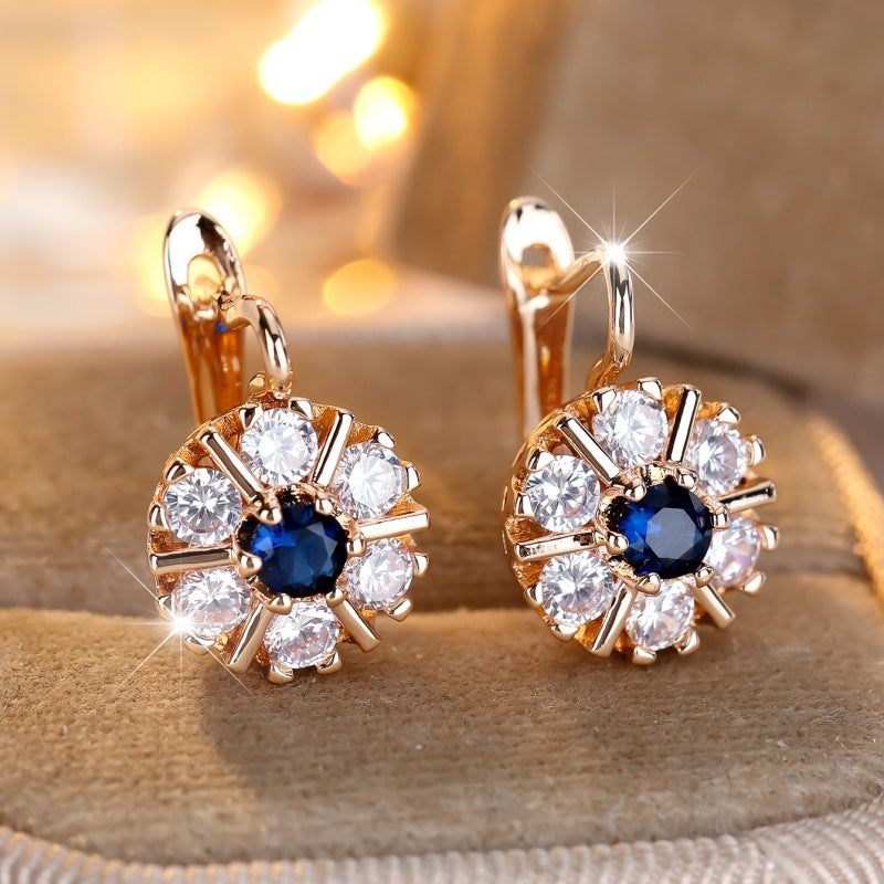 Round White Zircon Sapphire Blue Zircon  Earrings