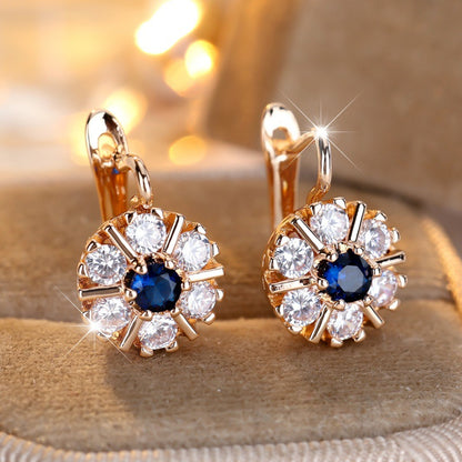 Round White Zircon Sapphire Blue Zircon  Earrings