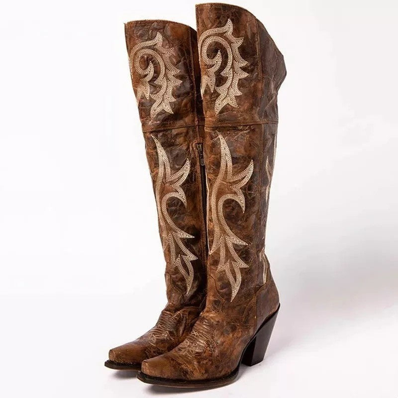 Women Thick Heel High Top Rider Boots