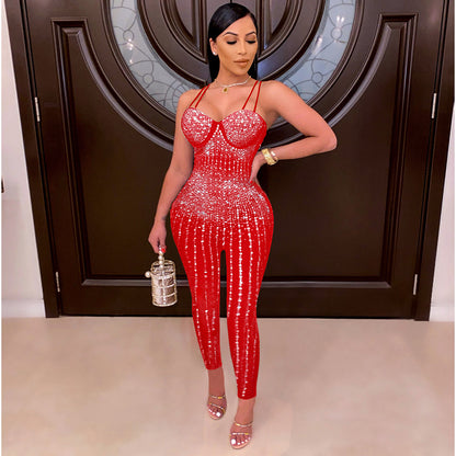 Rhinestone Mesh Jumpsuit