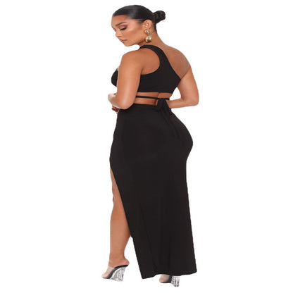 Off-Shoulder Slit Dress Suit