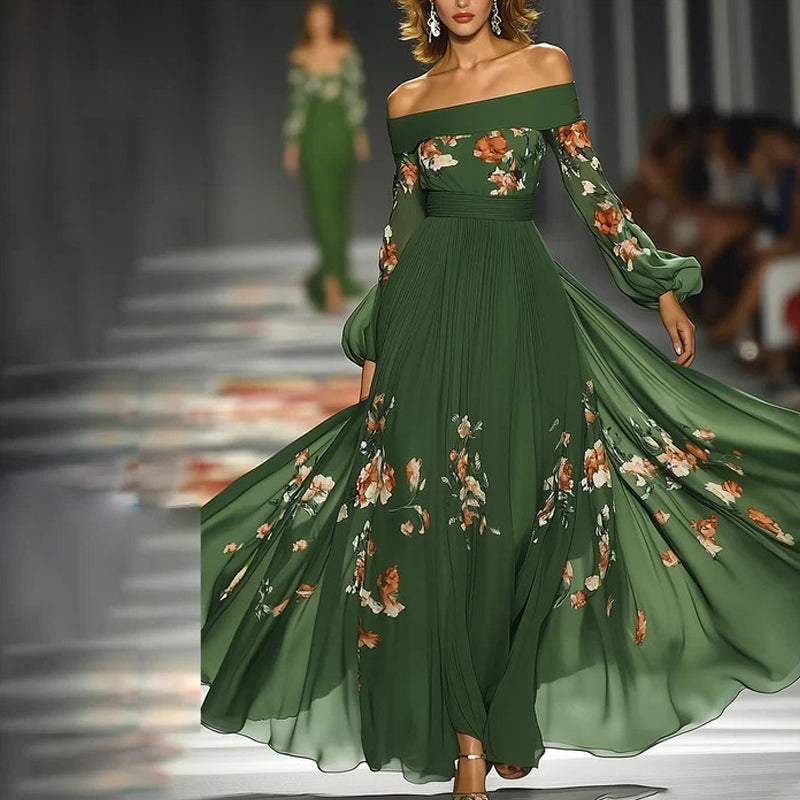 Green Floral Puff Dress