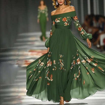 Green Floral Puff Dress