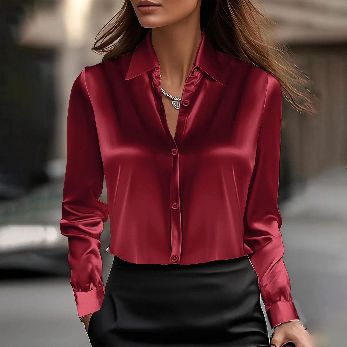Satin Swing Collar Shirt