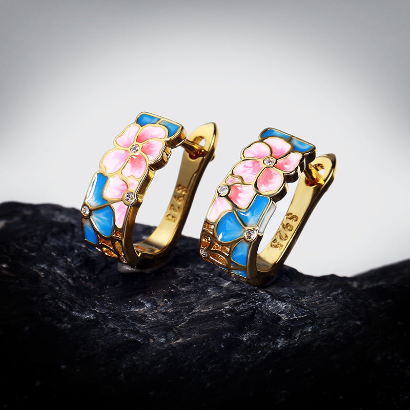 Fashion Enamel Flower Ladies Hug Earrings