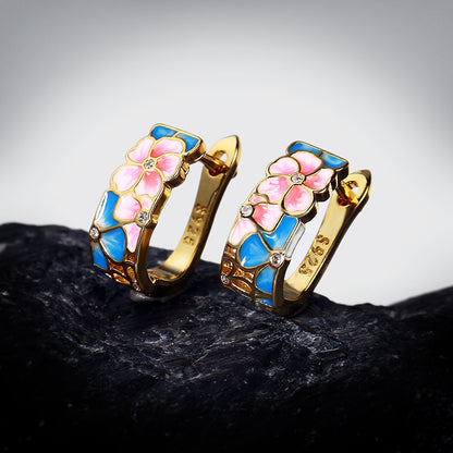 Fashion Enamel Flower Ladies Hug Earrings