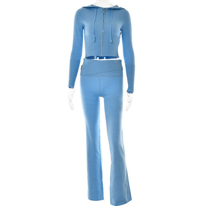 High Waist Long Sleeves Trousers Two-piece Set