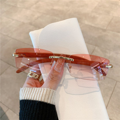 Frameless Wood Grain Sunglasses