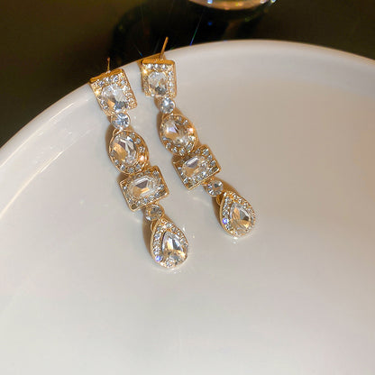 Diamond Square Oval Water Drop Earrings
