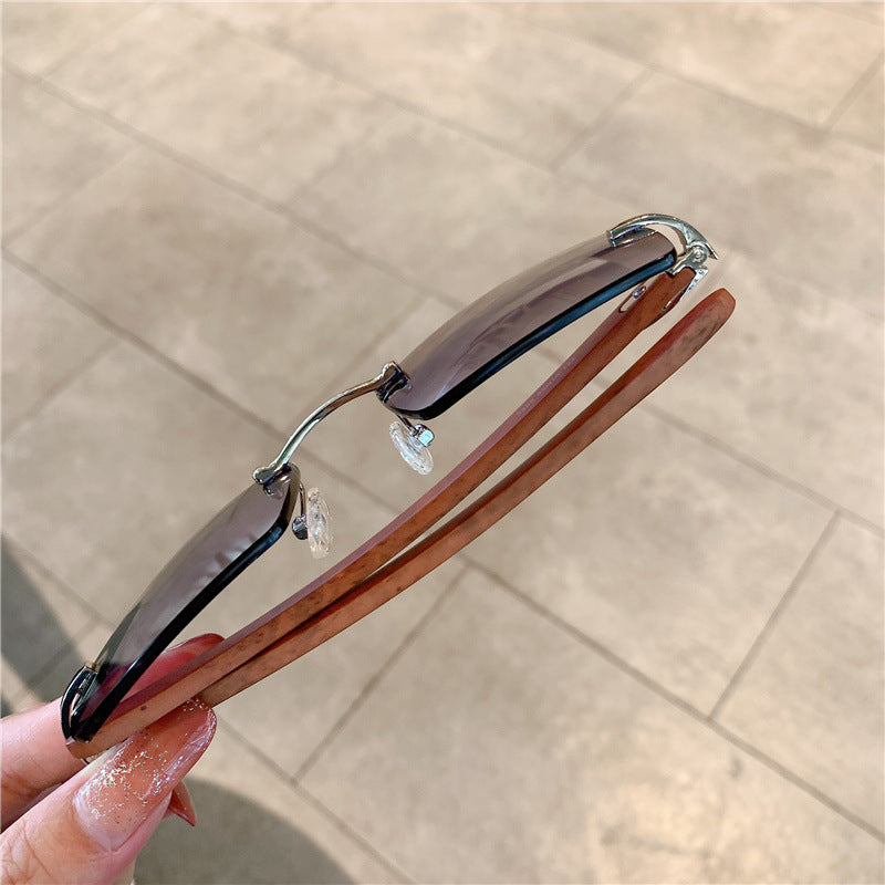 Frameless Wood Grain Sunglasses