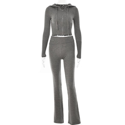 High Waist Long Sleeves Trousers Two-piece Set