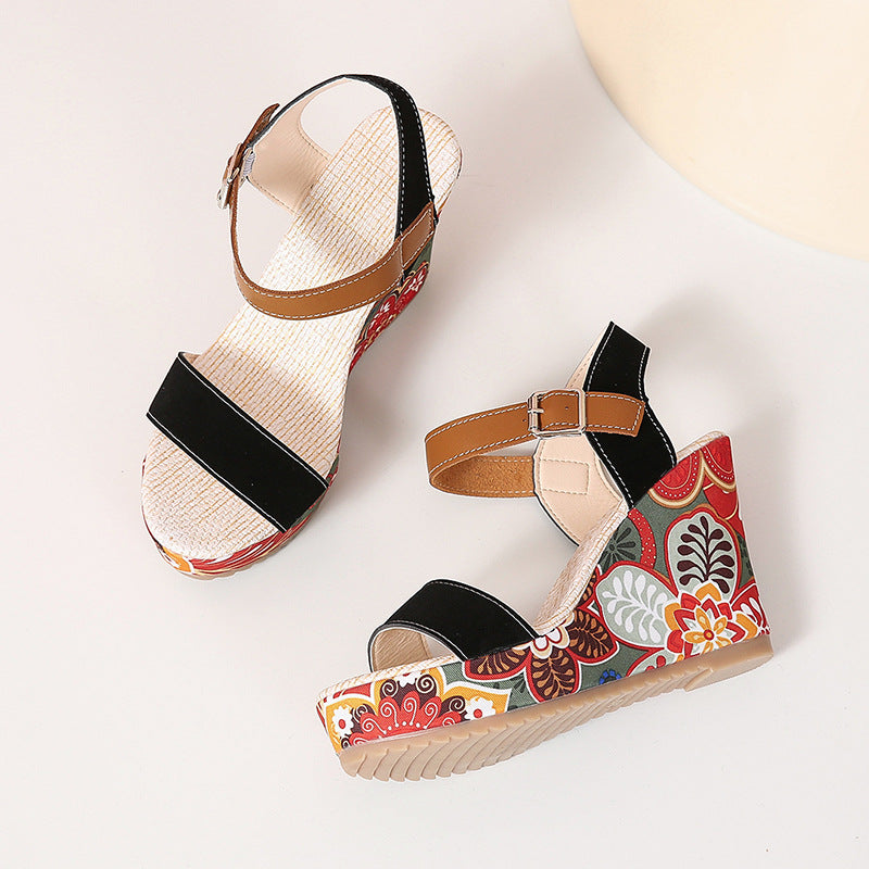 Embroidered High Wedge Sandals For Women