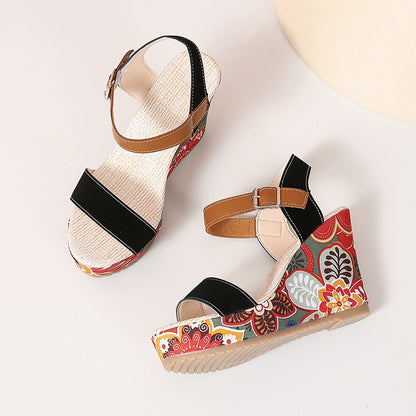 Embroidered High Wedge Sandals For Women