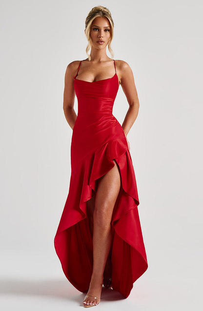 Women's Backless Ruffles Irregular Dress Summer Fashion