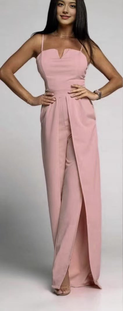 Bodycon Slit Pants Bustier Strap Jumpsuit