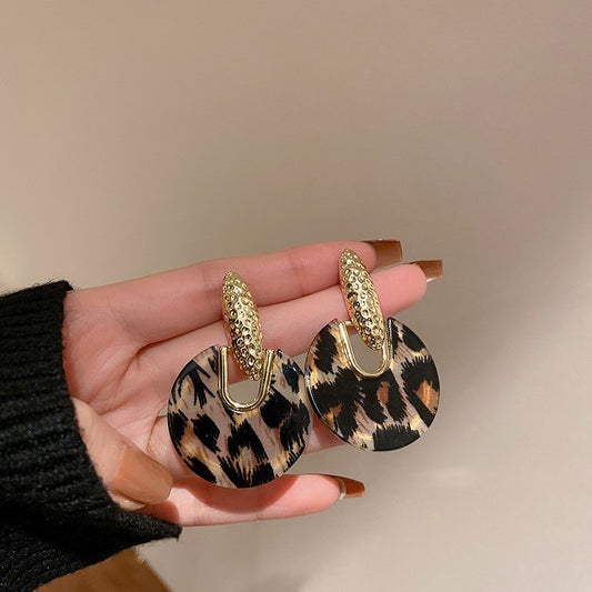 Real Gold Plating Silver Needle Leopard Print Earrings