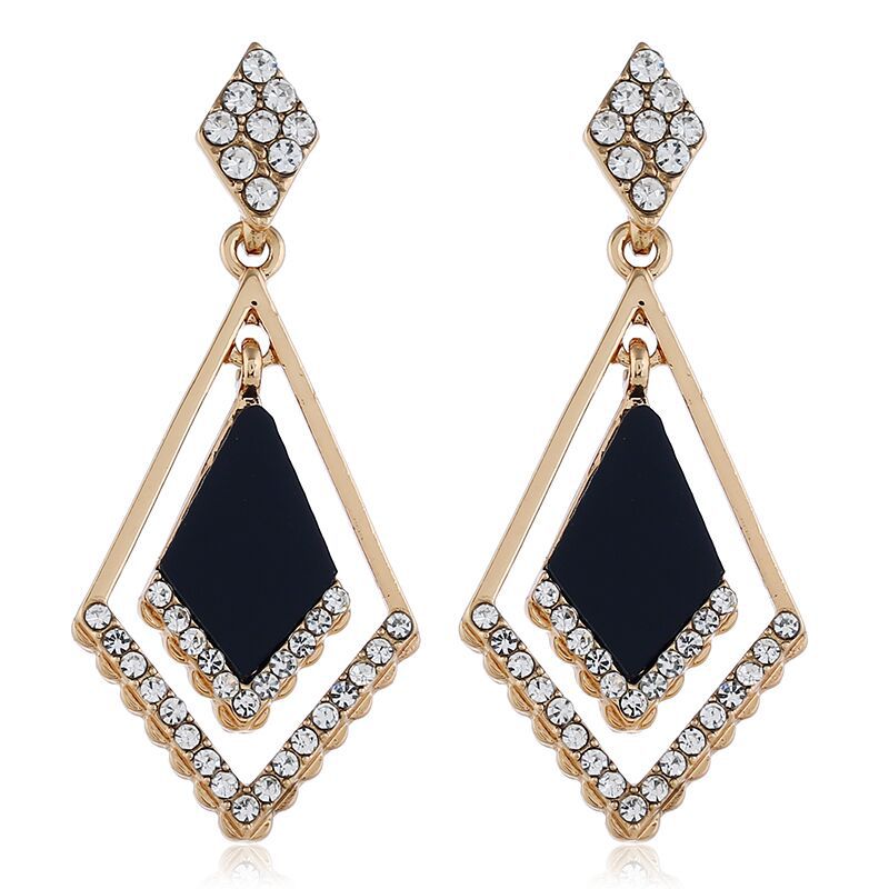 Simple Diamond-set Geometric Rhombus Earrings