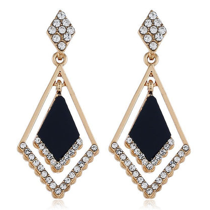 Simple Diamond-set Geometric Rhombus Earrings
