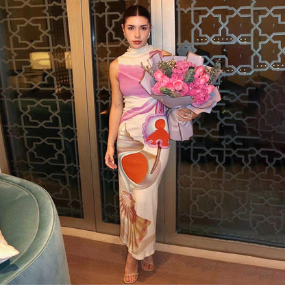 Printed Half Turtleneck Dress