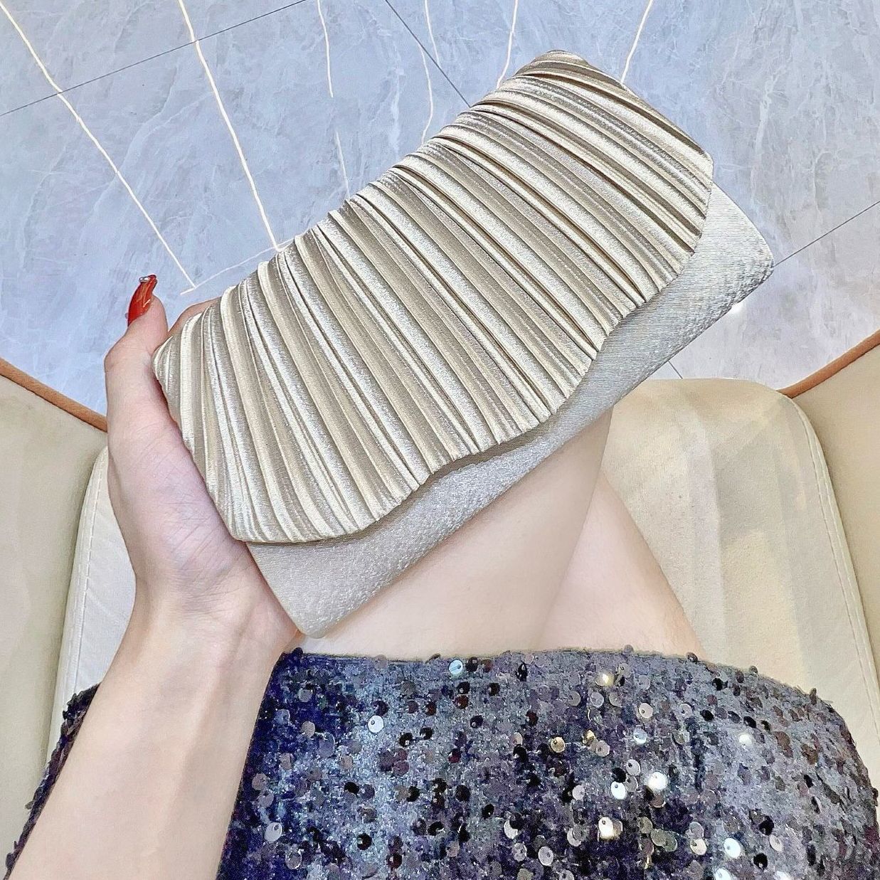 Satin Pleated Evening Clutch