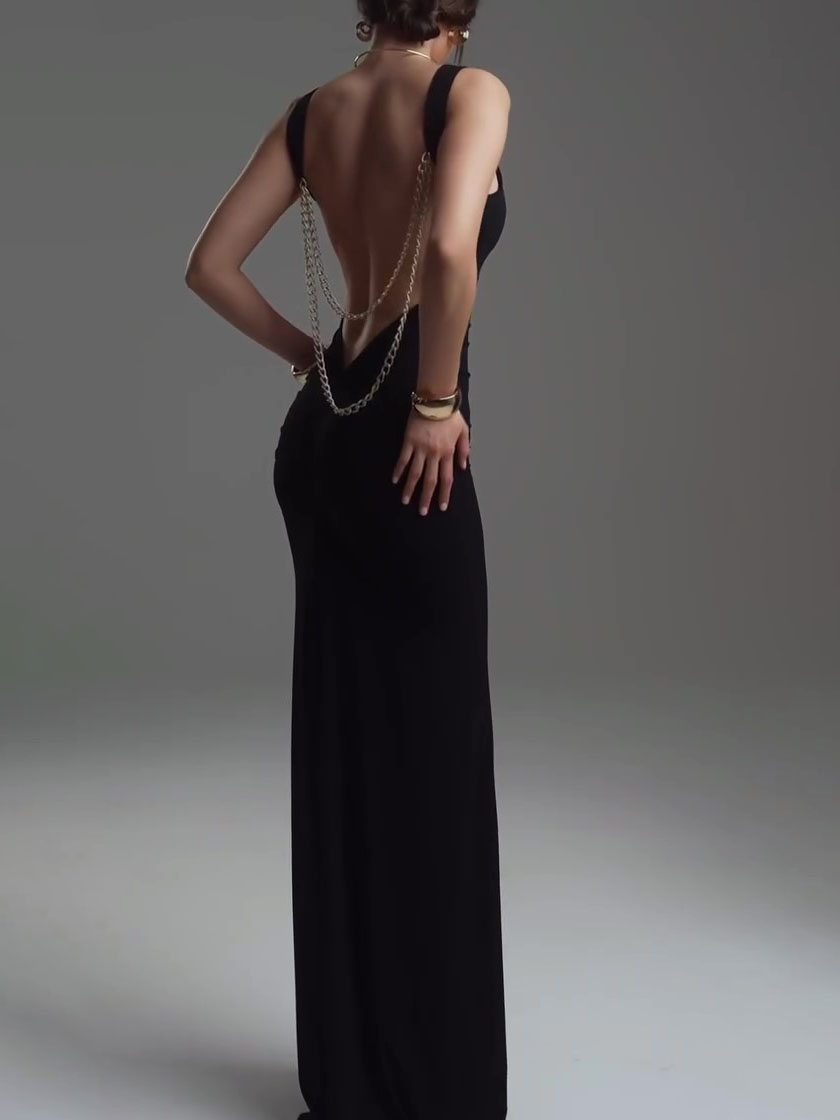 Sleeveless Backless Chain Maxi Dress