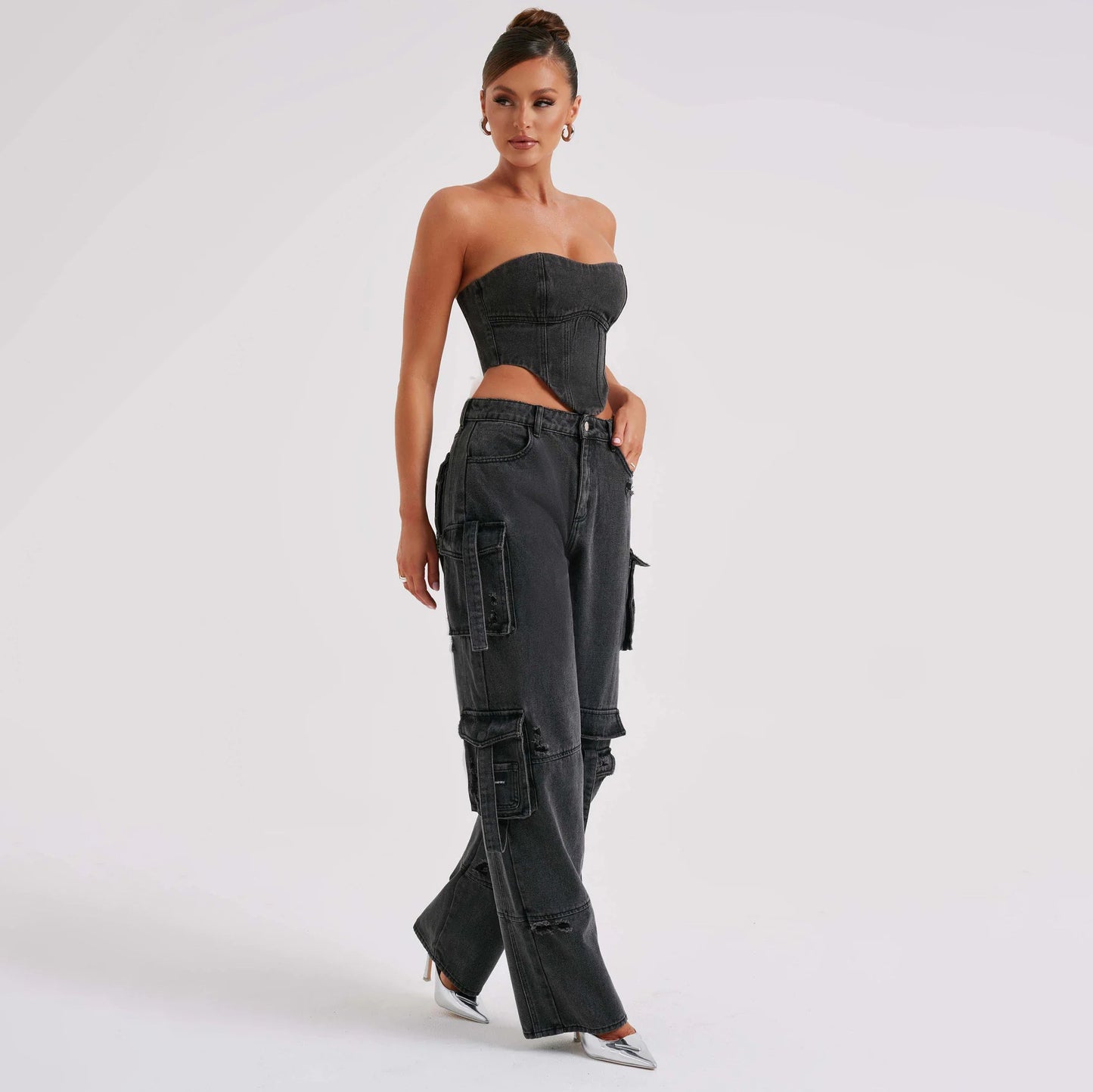 Denim Backless Tube Top Set