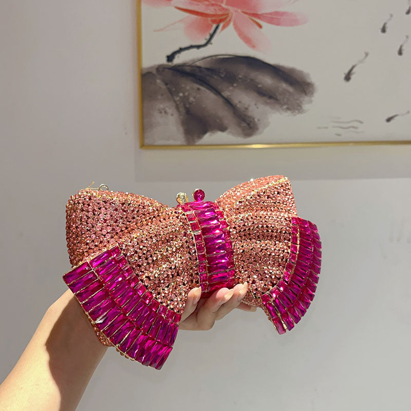 Metal Bow Clutch Crossbody Bag