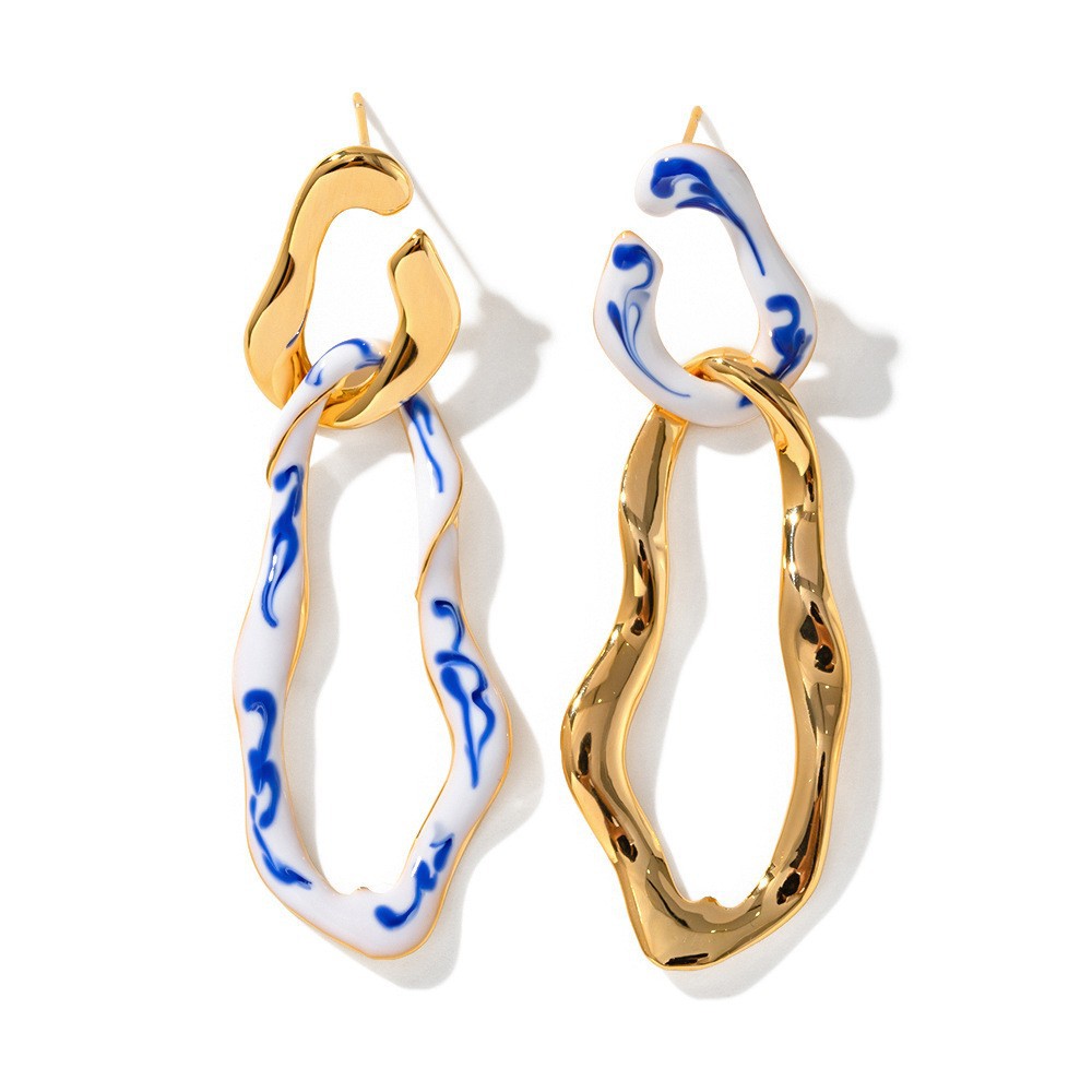 Fashion Blue And White Porcelain Pendant Women's Earrings