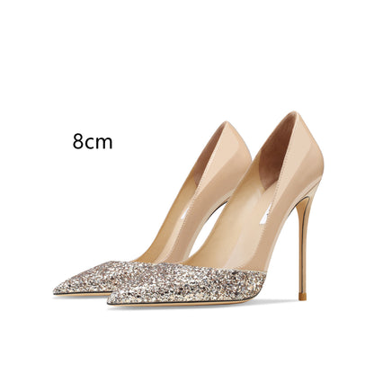 Gold Sequin Stitch High Heels