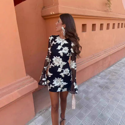 Flowers Bell-sleeved Dress