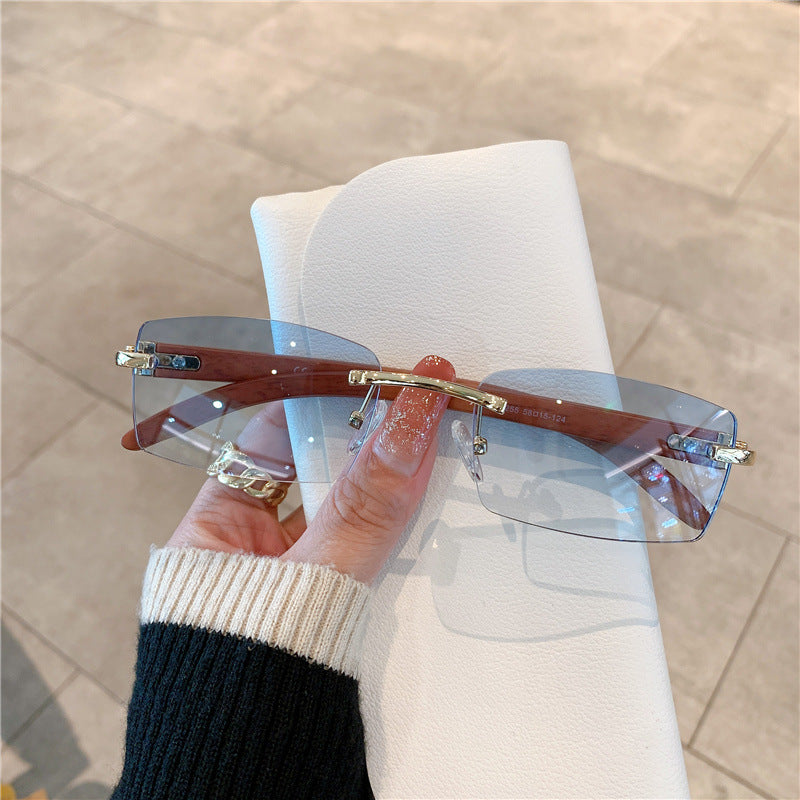 Frameless Wood Grain Sunglasses