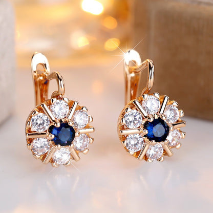 Round White Zircon Sapphire Blue Zircon  Earrings