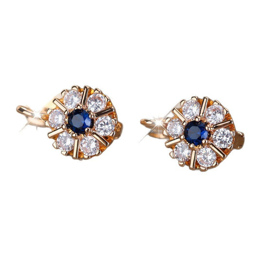 Round White Zircon Sapphire Blue Zircon  Earrings