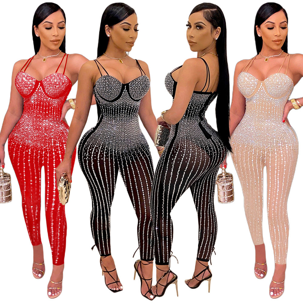Rhinestone Mesh Jumpsuit