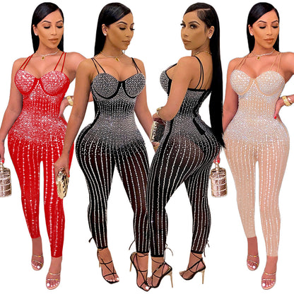 Rhinestone Mesh Jumpsuit