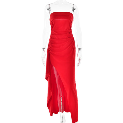 Strapless Pleated Split Dress