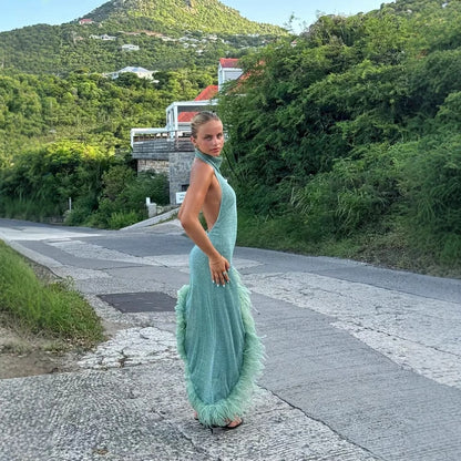 Feather Halter Party Dress