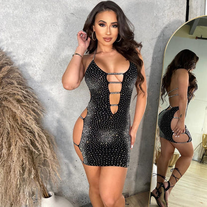 Sexy Cutout Rhinestone Strap Dress For Women