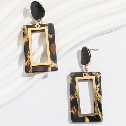 Leopard Print Geometric Earrings Retro